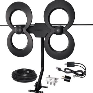 Antennas Direct ClearStream 4MAX Complete TV Antenna, Indoor Outdoor, UHF VHF, 70+ Mile Range – w/Cable, Mast, Amplifier, Splitter