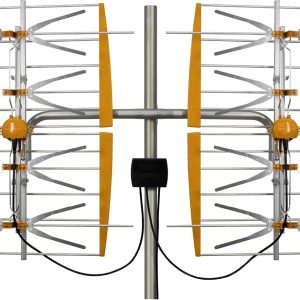 Televes 108381 DATBOSS Mix 8 Bay Dipole Array Powered 4K Ready OTA Antenna Hi-VHF/UHF 5G/LTE Filtered Multi-Directional Dual Market, Yellow/Silver
